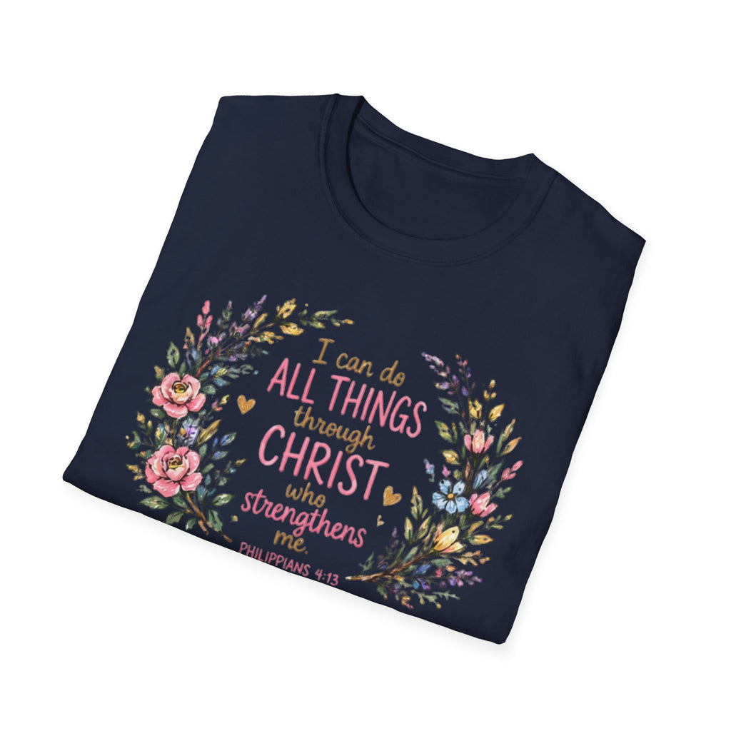 Christian Floral T‑Shirt — "I Can Do All Things Through Christ" Inspirational Tee