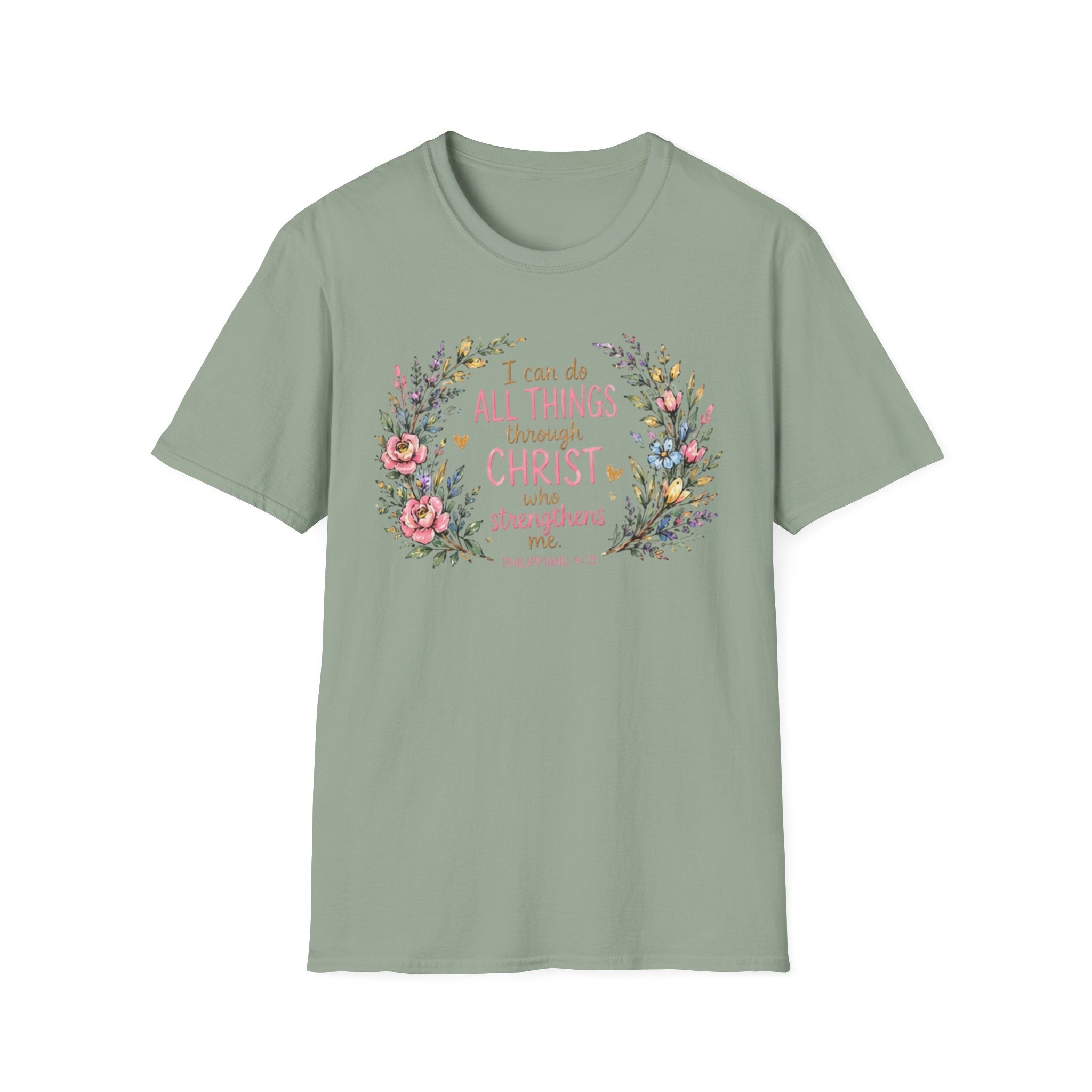 Christian Floral T‑Shirt — "I Can Do All Things Through Christ" Inspirational Tee