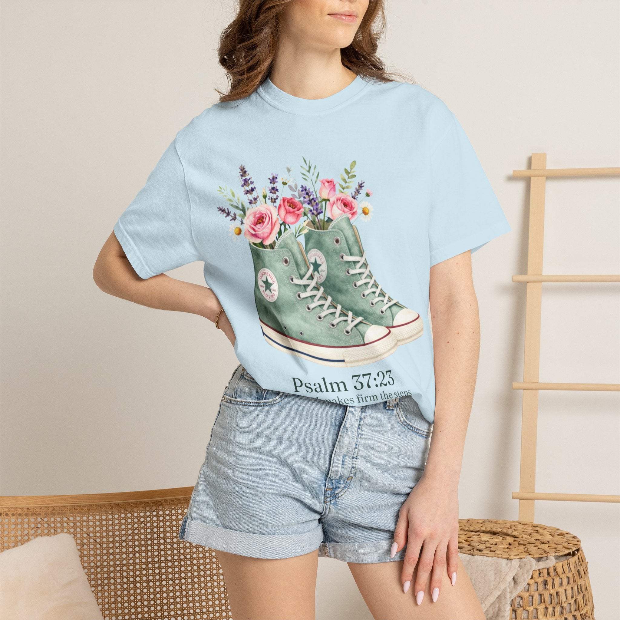 Christian Psalm 37:23 Floral Sneakers T-Shirt