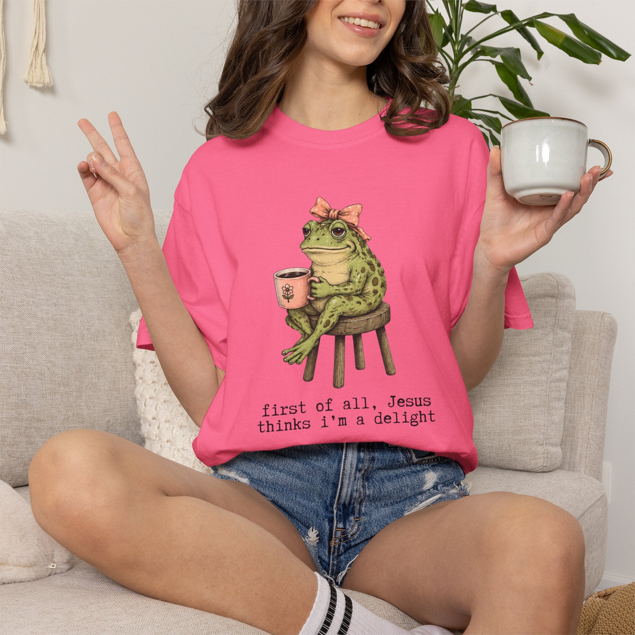 T-Shirt — "First of all, Jesus thinks I'm a delight" Frog Graphic