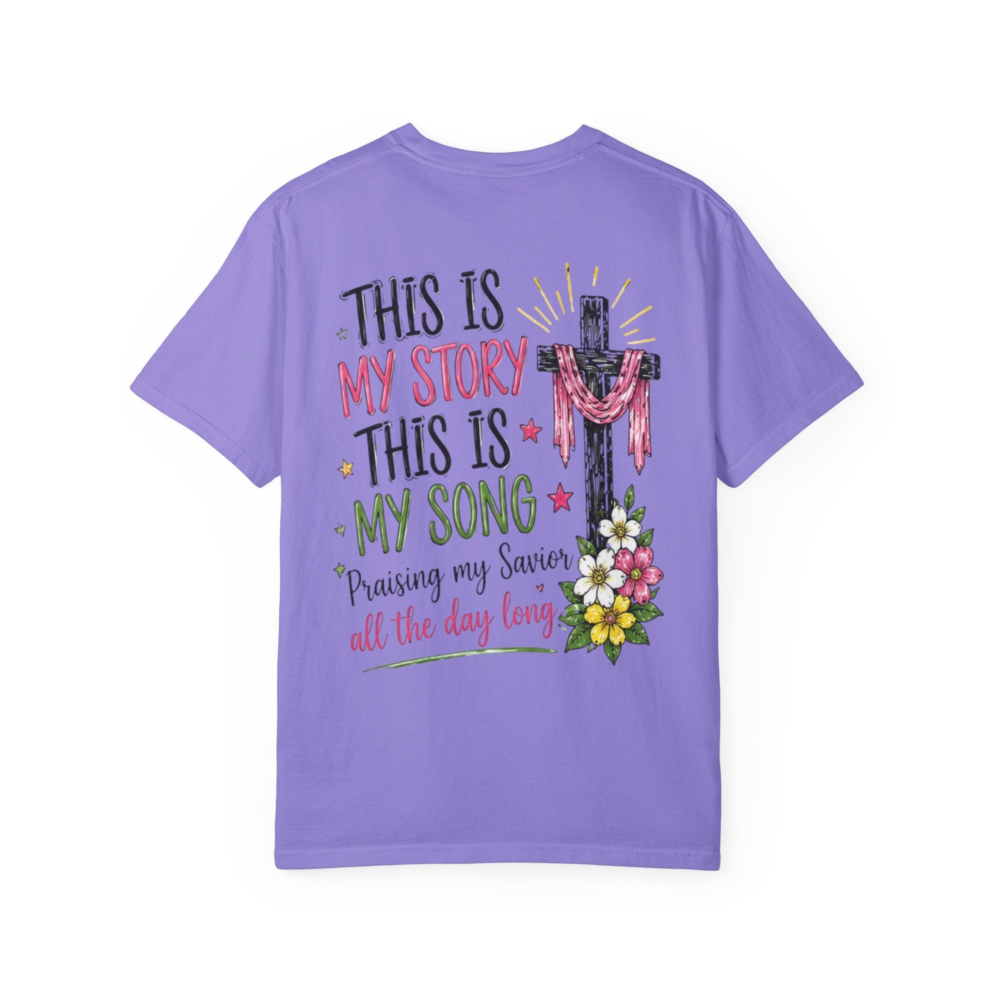 Religious Graphic T-Shirt — "This Is My Story, This Is My Song" Floral Cross Tee