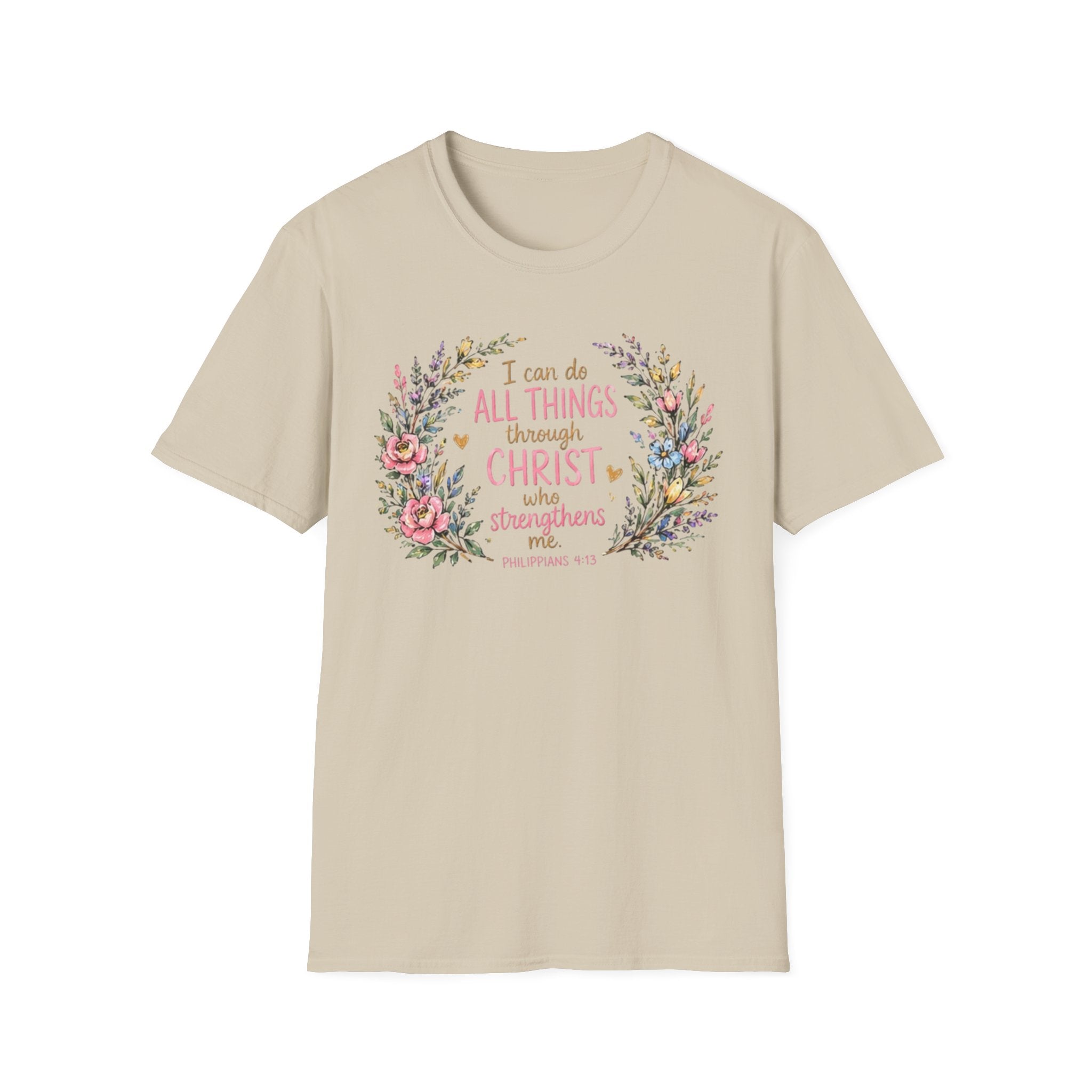 Christian Floral T‑Shirt — "I Can Do All Things Through Christ" Inspirational Tee