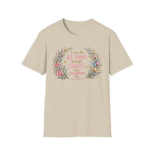 Christian Floral T‑Shirt — "I Can Do All Things Through Christ" Inspirational Tee