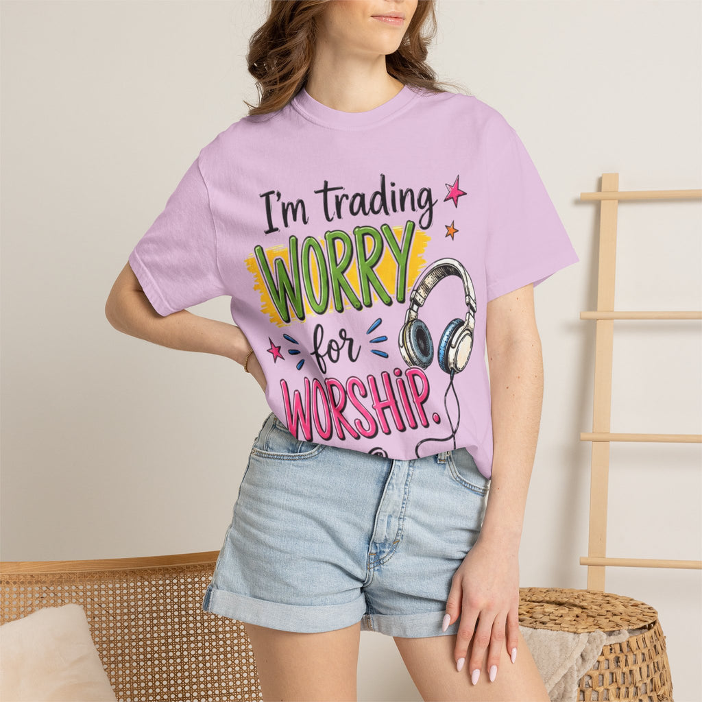 Worship Music T-Shirt – "I'm Trading Worry for Worship" Tee