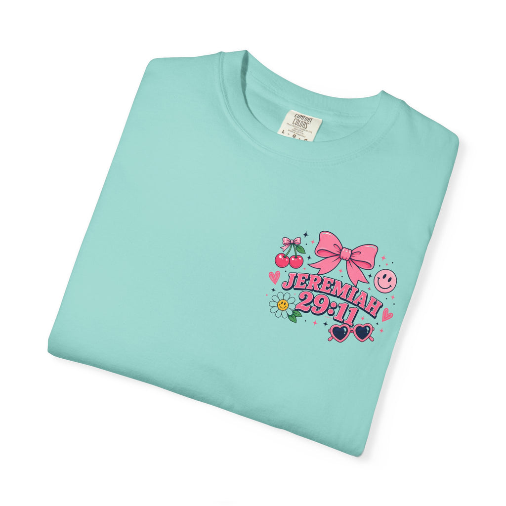 Jeremiah 29:11 Inspirational Tee — Pink Bow & Cherry Christian T‑Shirt
