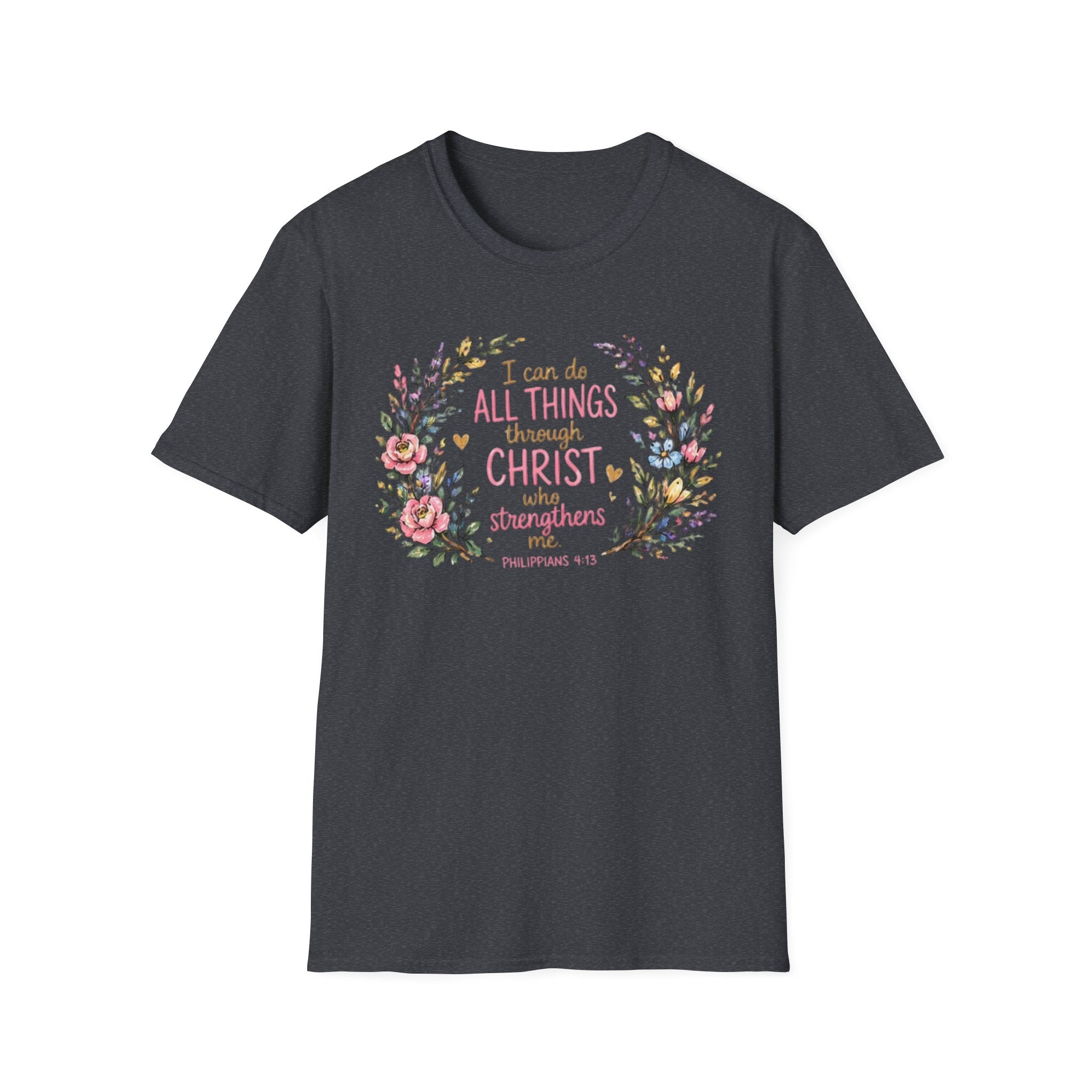 Christian Floral T‑Shirt — "I Can Do All Things Through Christ" Inspirational Tee