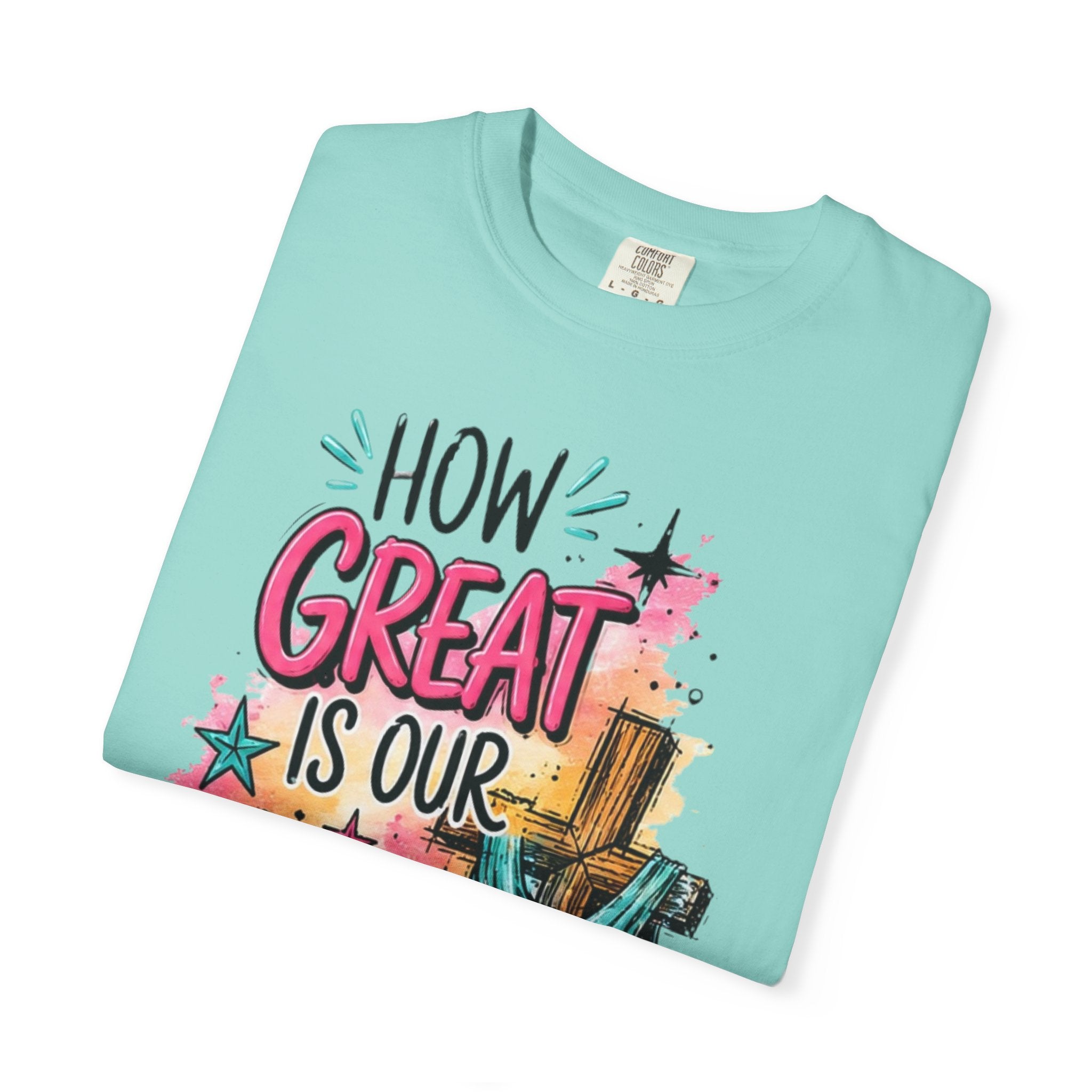 How Great Is Our God Christian T-Shirt — Cross Illustration & Inspirational Scripture Tee