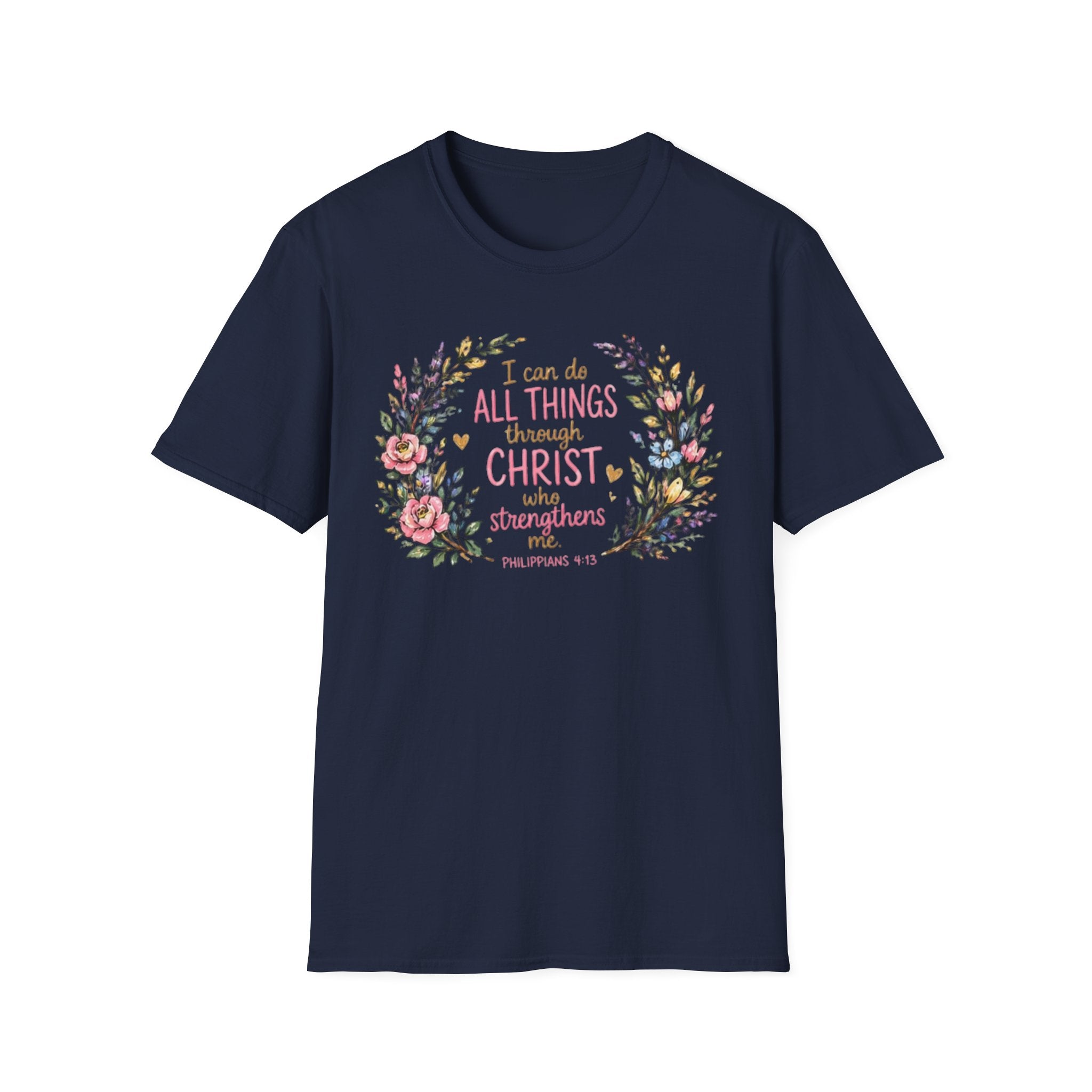 Christian Floral T‑Shirt — "I Can Do All Things Through Christ" Inspirational Tee