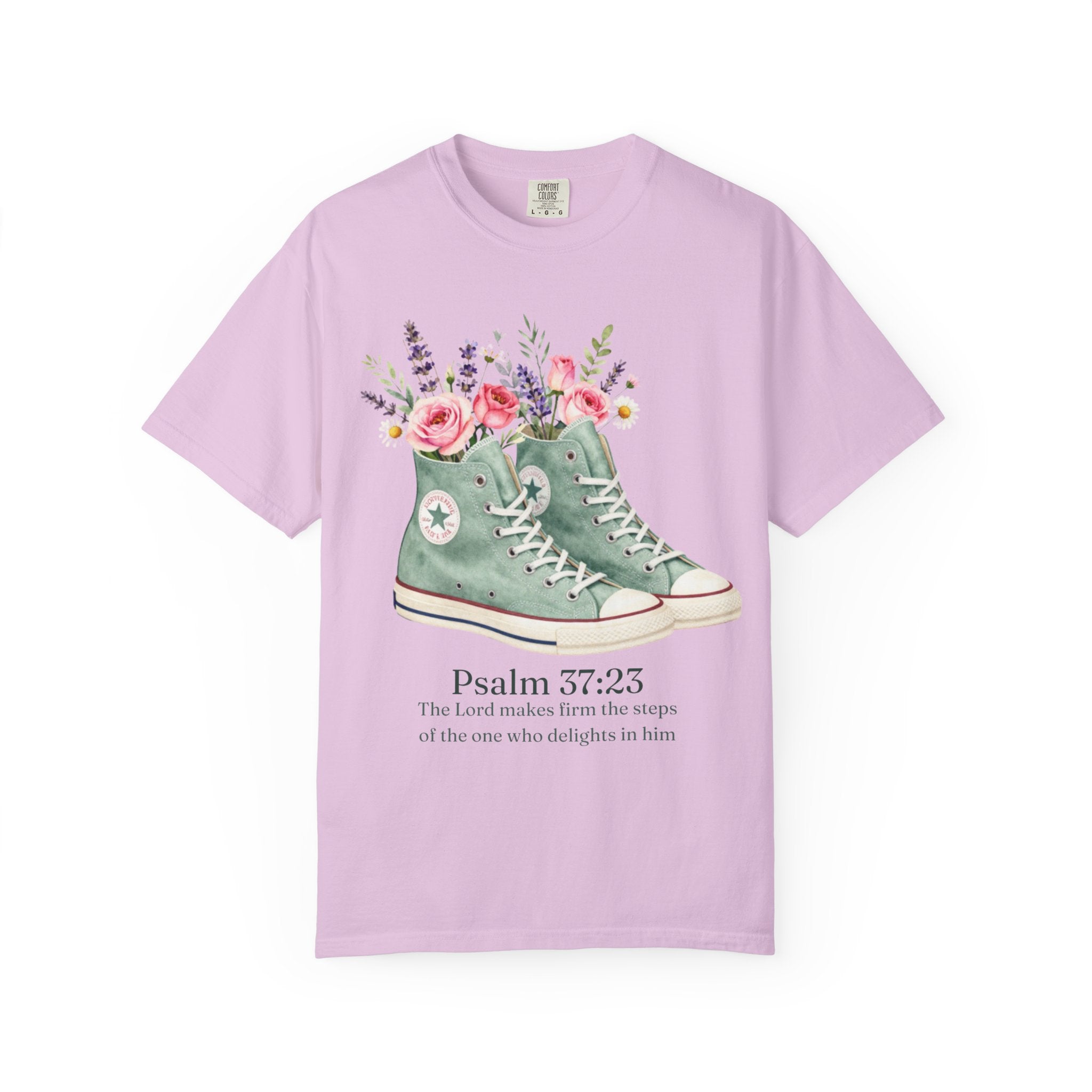 Christian Psalm 37:23 Floral Sneakers T-Shirt