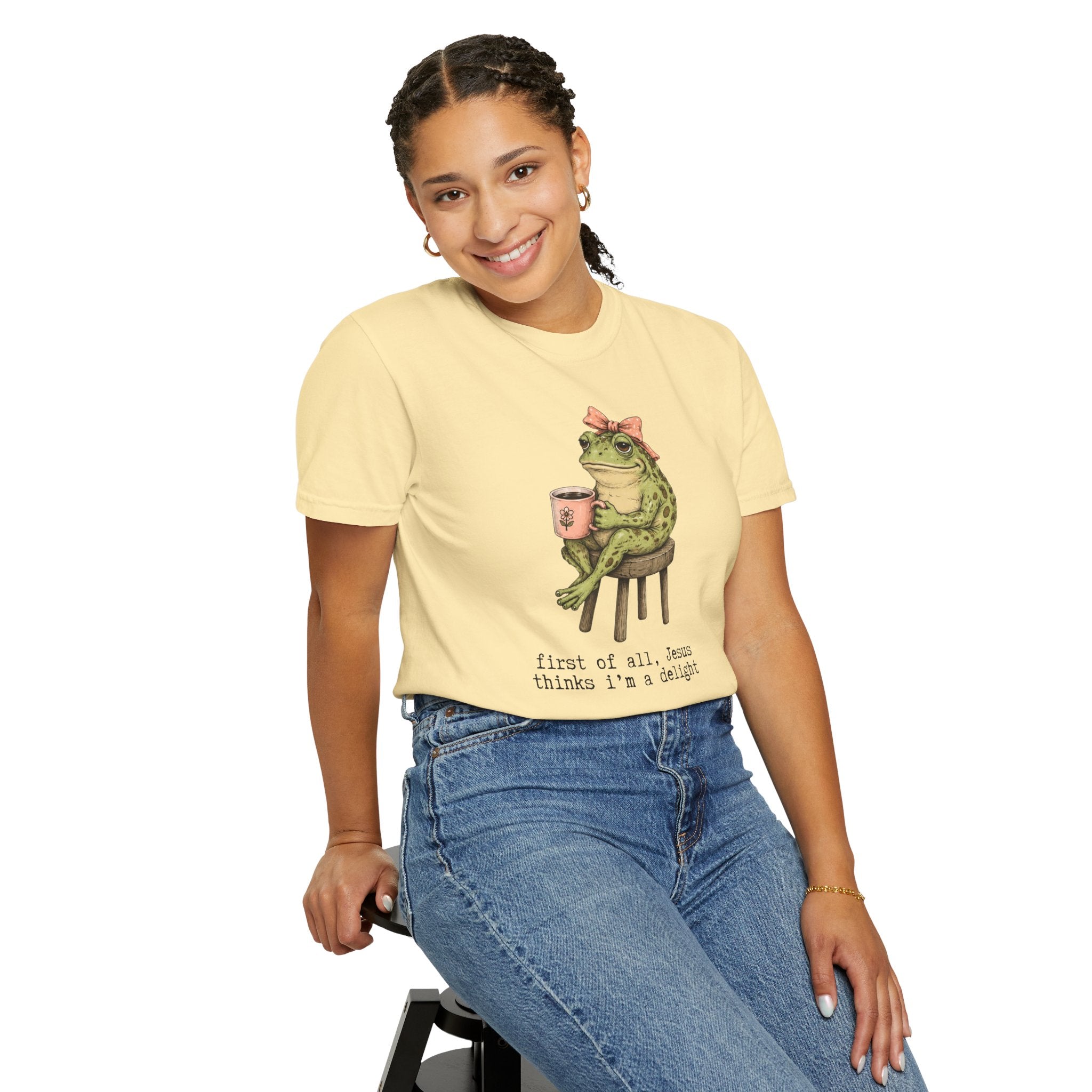T-Shirt — "First of all, Jesus thinks I'm a delight" Frog Graphic
