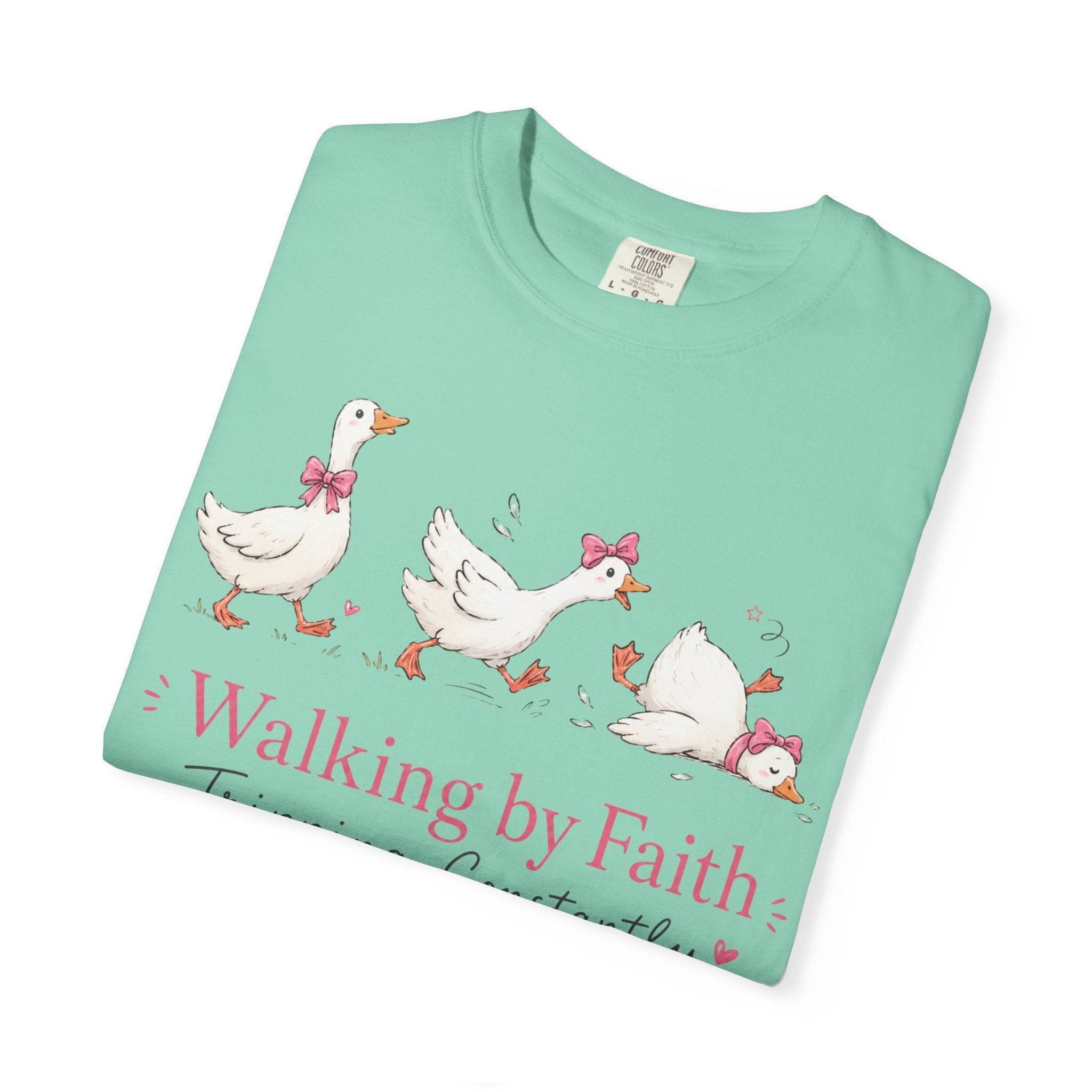 Walking by Faith Duck T‑Shirt — 'Walking by Faith, Tripping Constantly' Cute Christian Tee