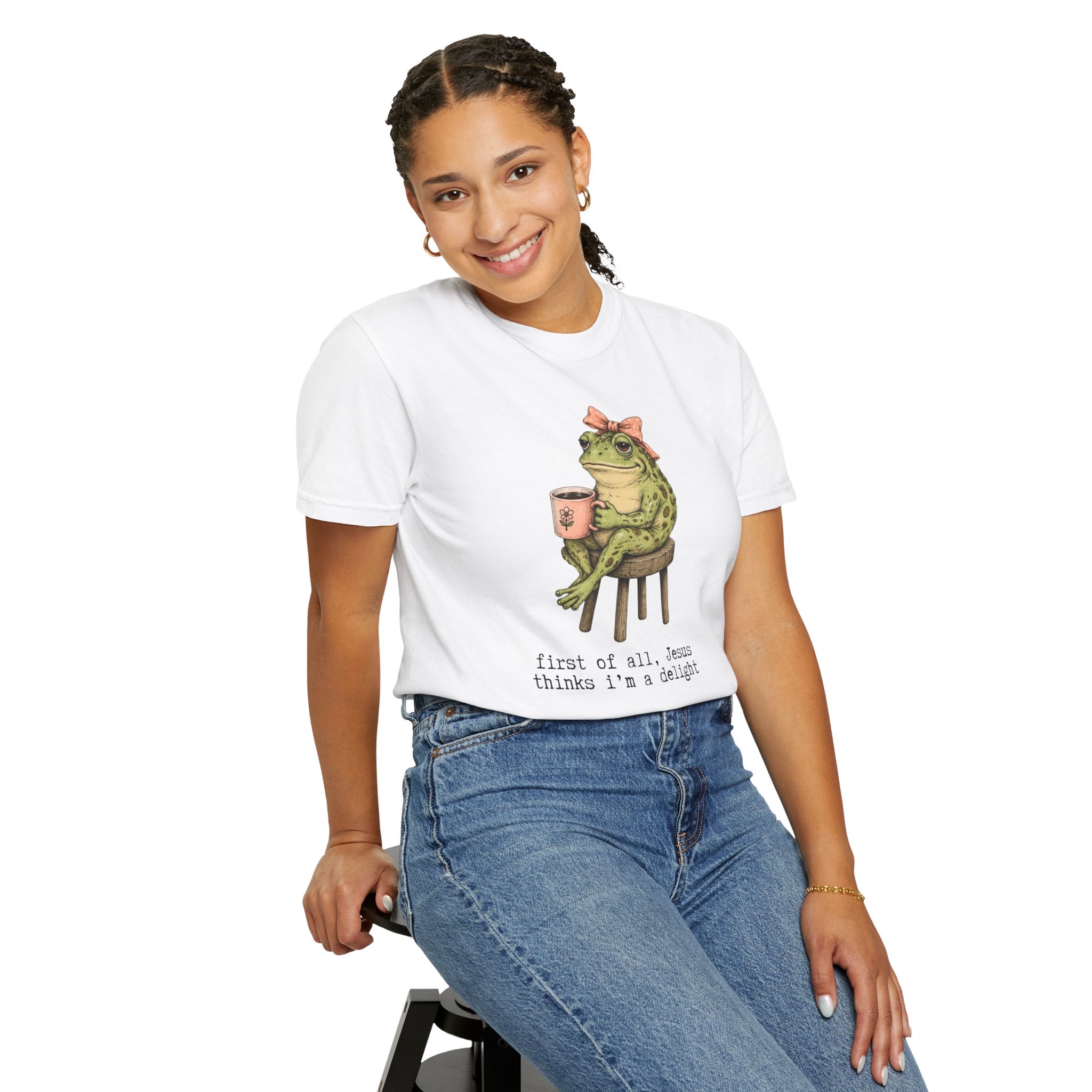 T-Shirt — "First of all, Jesus thinks I'm a delight" Frog Graphic
