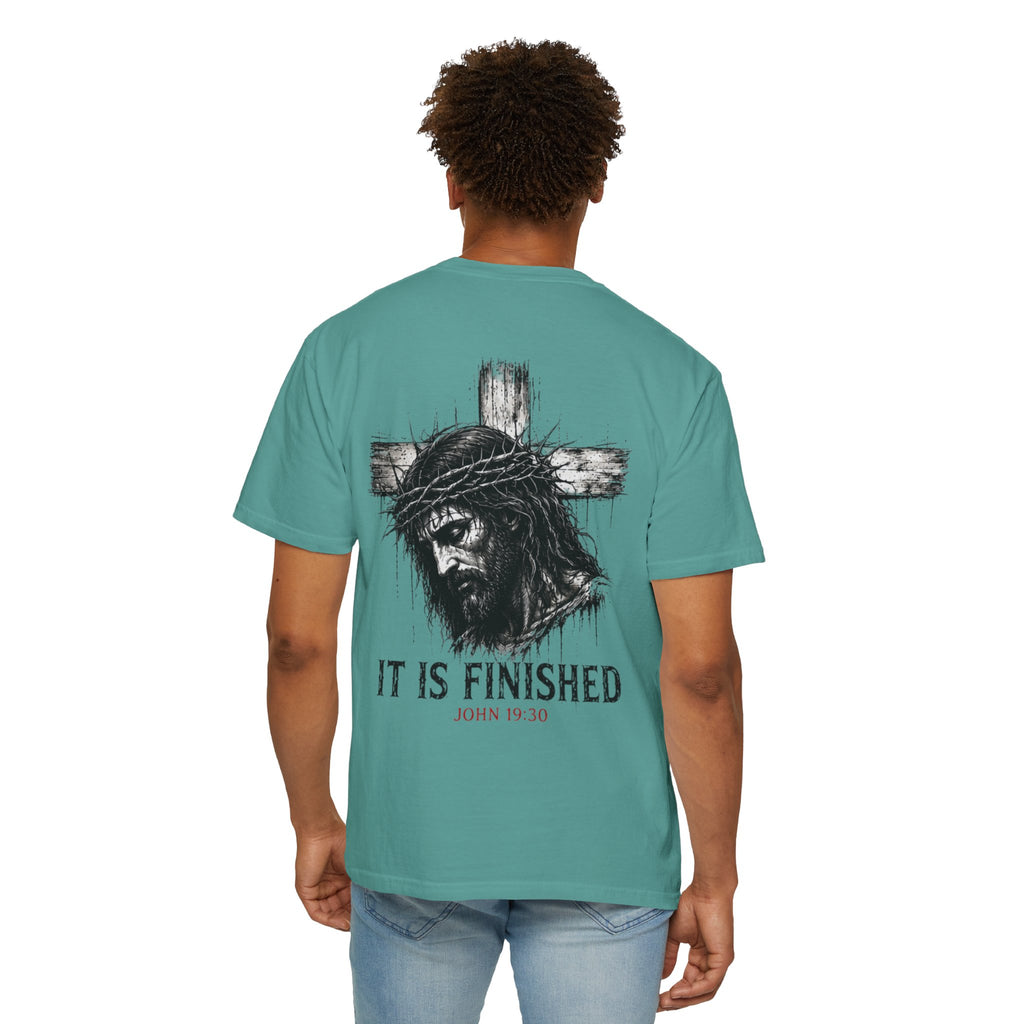 Religious T-Shirt - 'It Is Finished' Jesus Crown of Thorns Cross Tee (John 19:30)