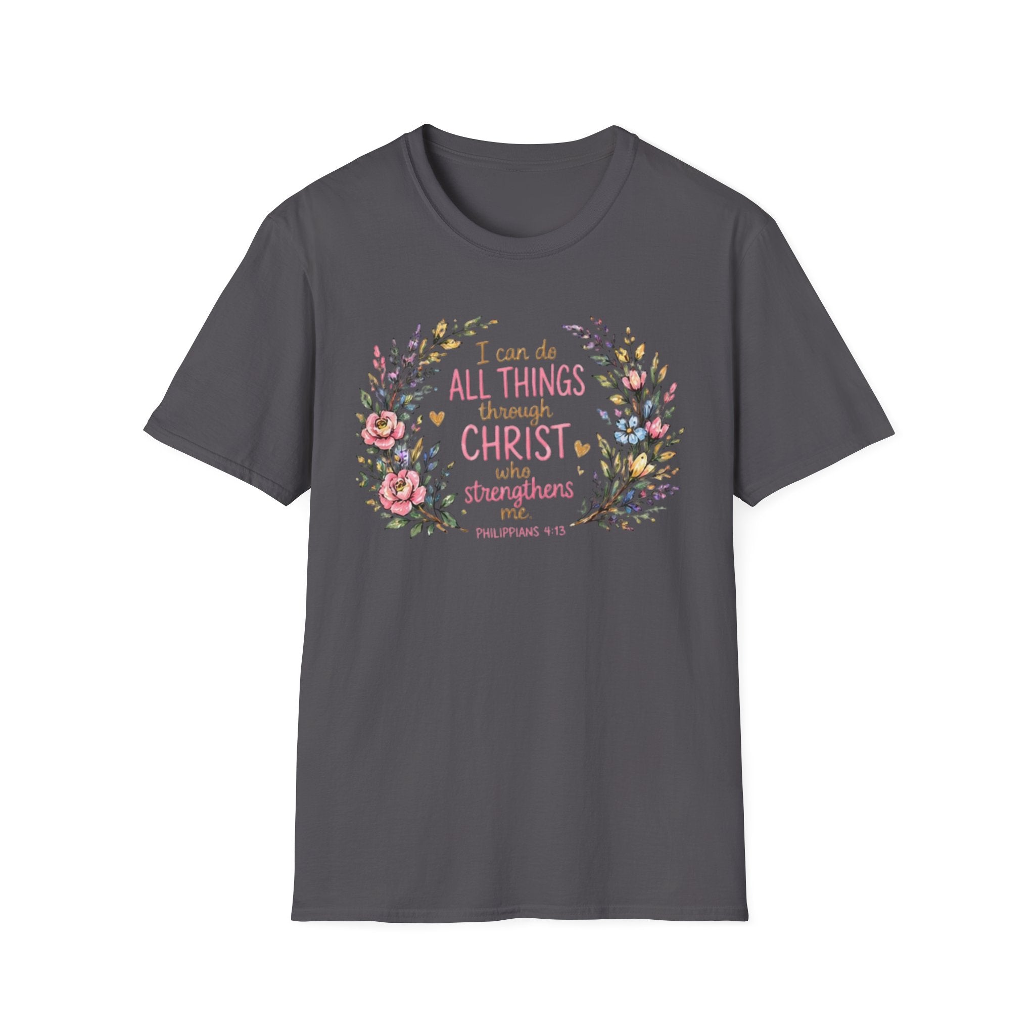 Christian Floral T‑Shirt — "I Can Do All Things Through Christ" Inspirational Tee