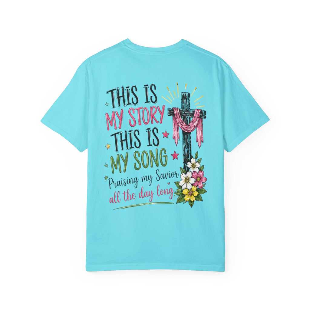 Religious Graphic T-Shirt — "This Is My Story, This Is My Song" Floral Cross Tee