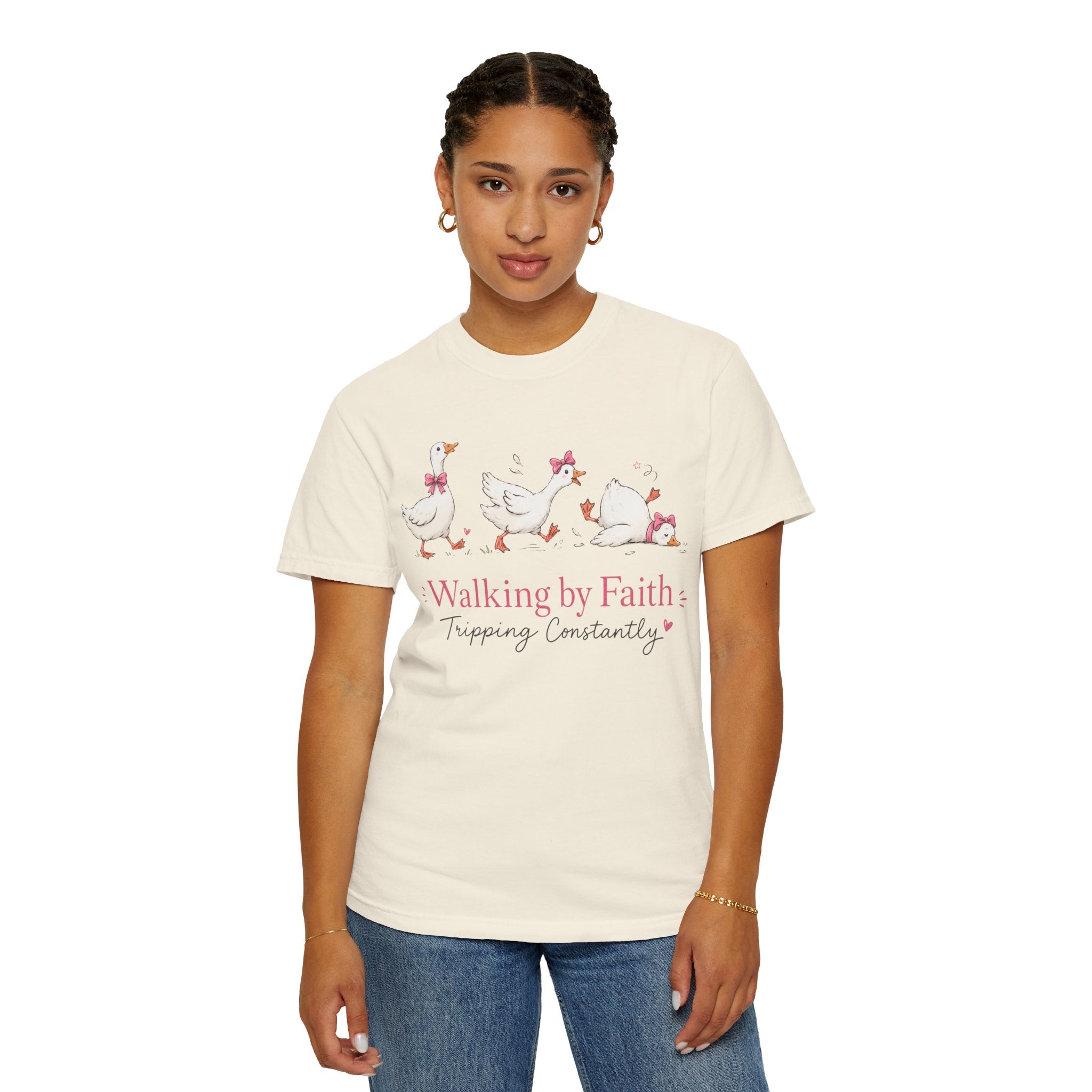 Walking by Faith Duck T‑Shirt — 'Walking by Faith, Tripping Constantly' Cute Christian Tee