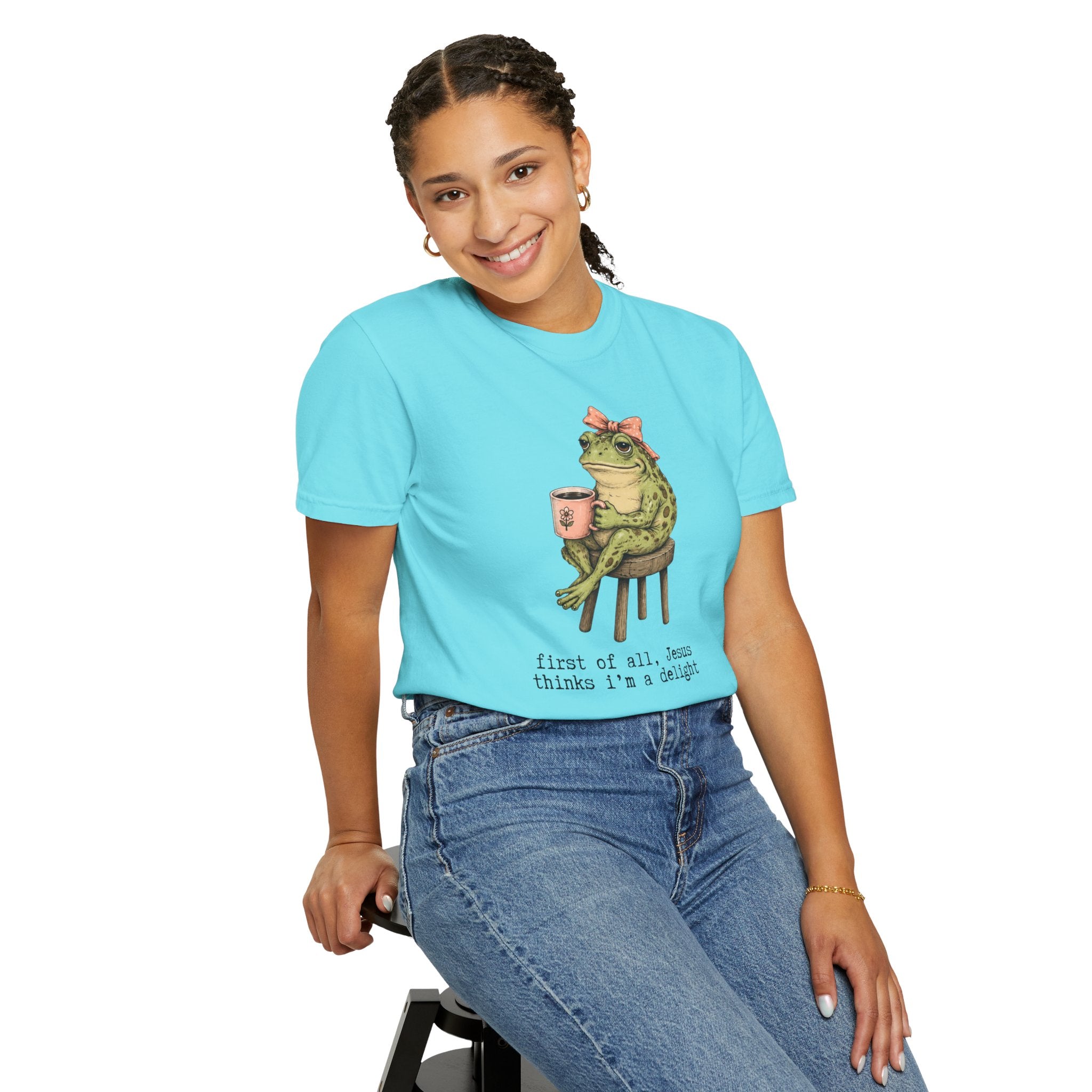 T-Shirt — "First of all, Jesus thinks I'm a delight" Frog Graphic