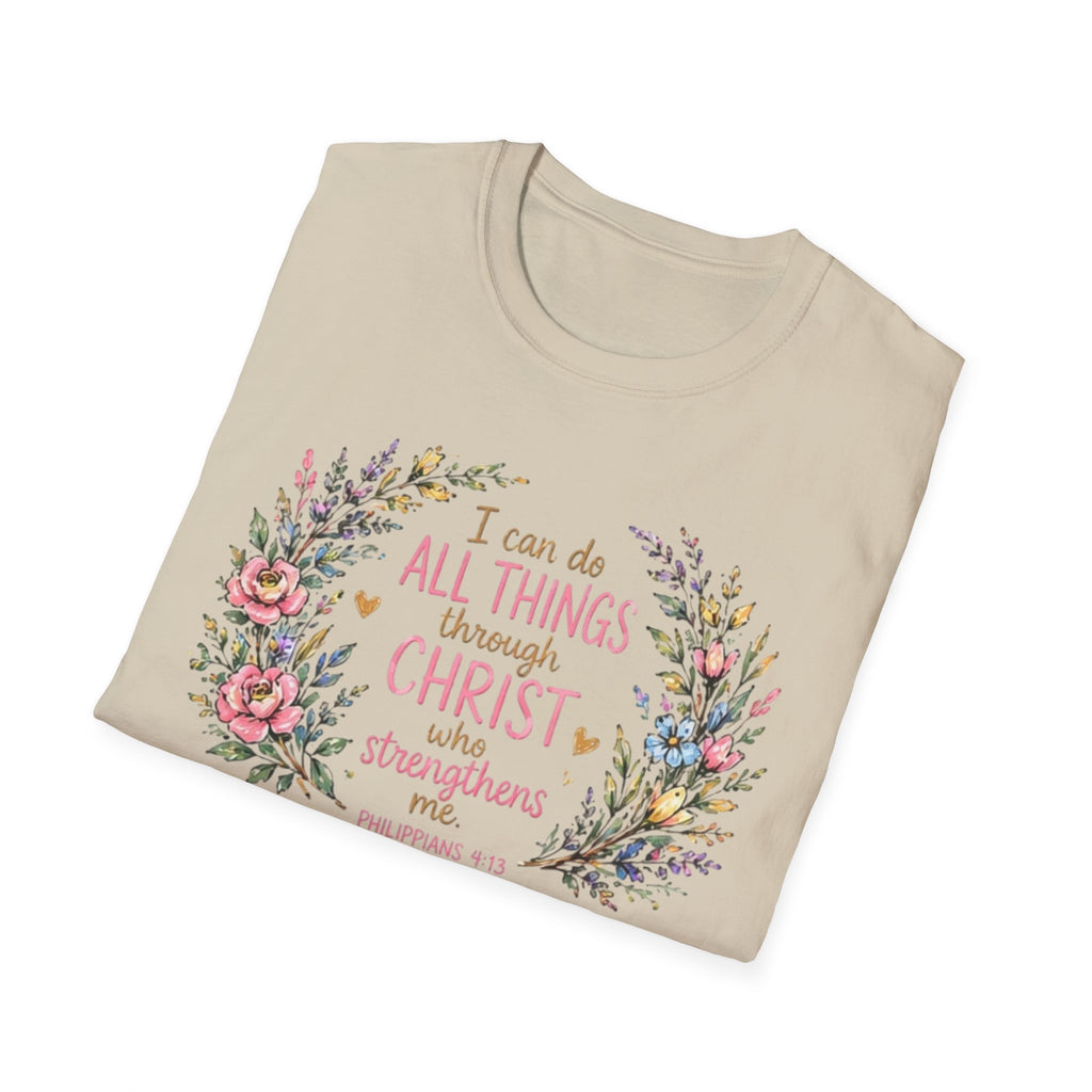 Christian Floral T‑Shirt — "I Can Do All Things Through Christ" Inspirational Tee