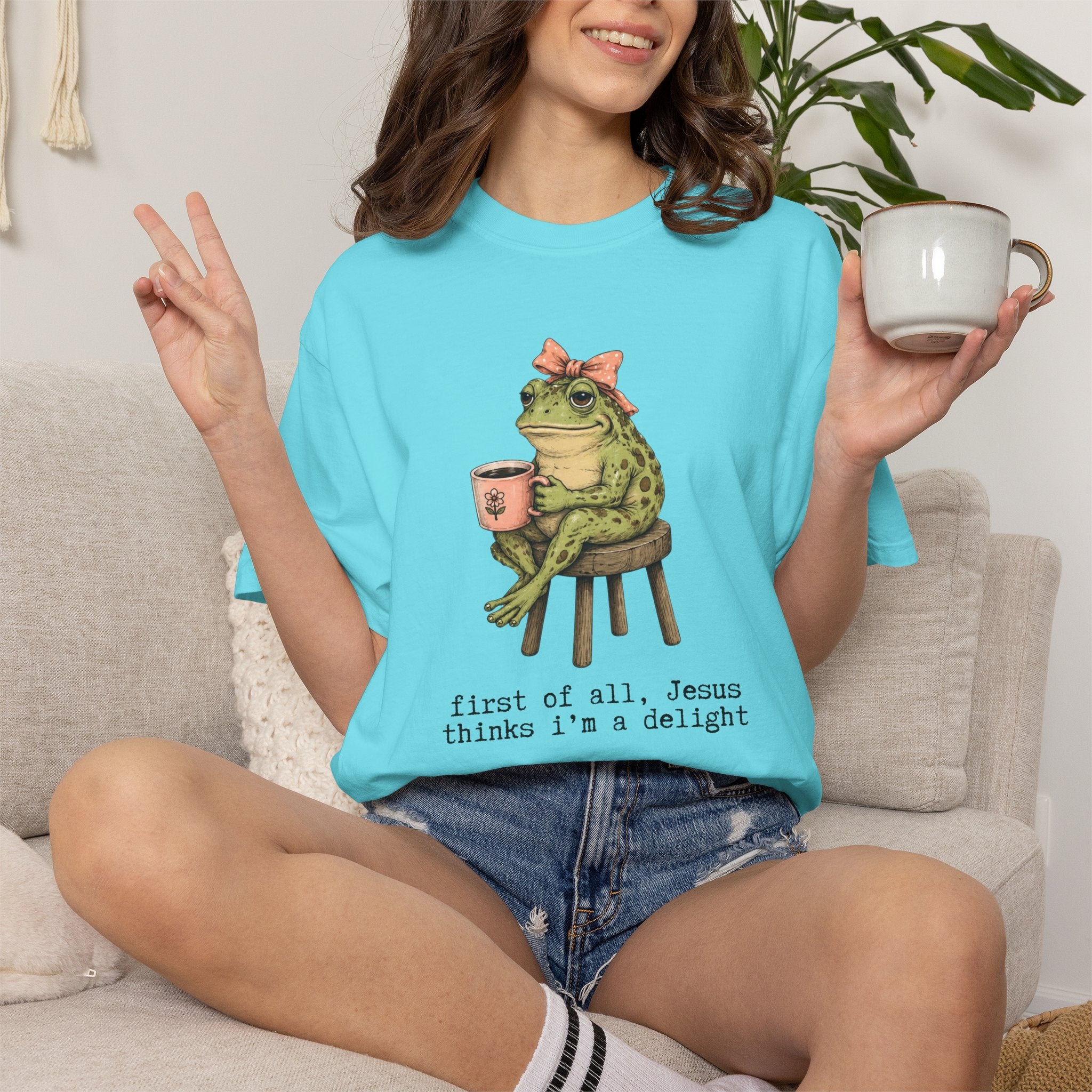 T-Shirt — "First of all, Jesus thinks I'm a delight" Frog Graphic