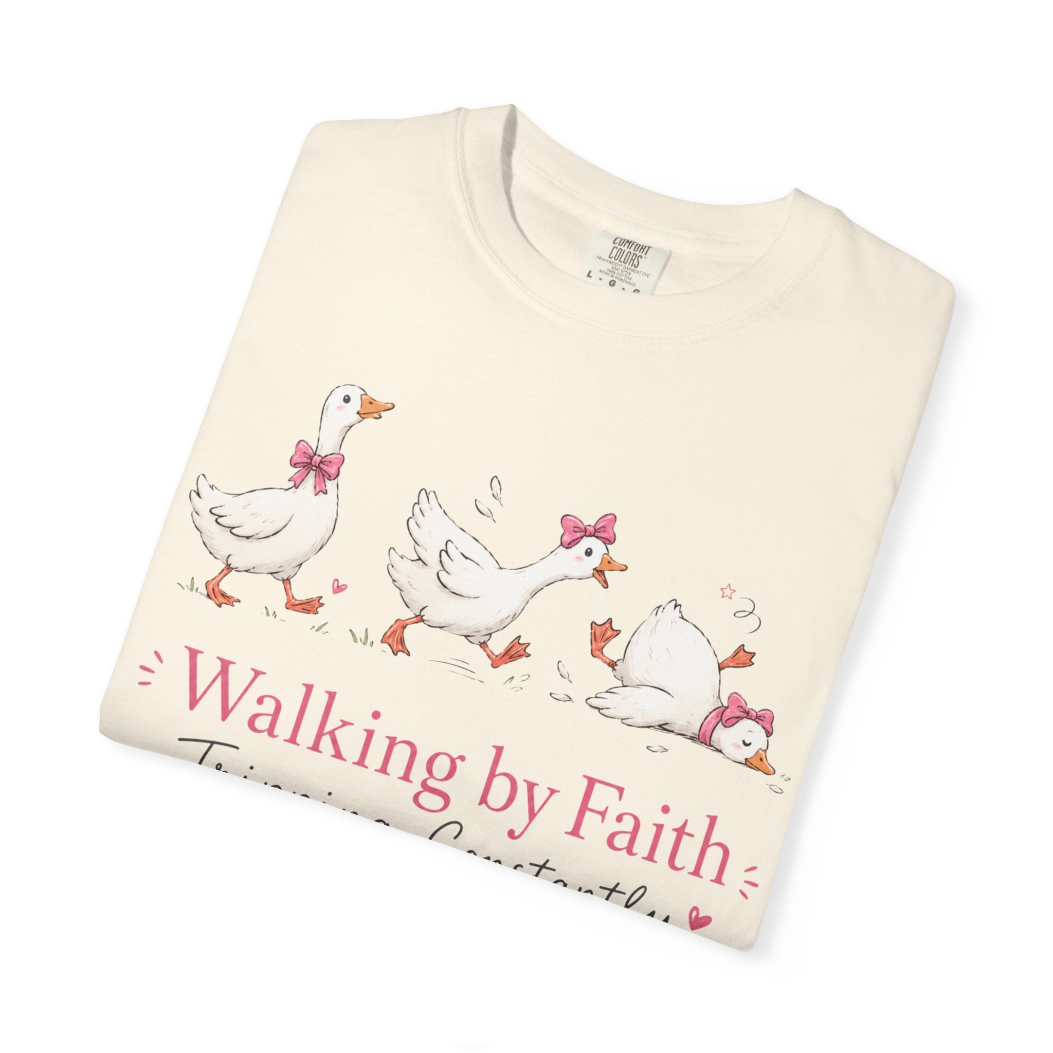 Walking by Faith Duck T‑Shirt — 'Walking by Faith, Tripping Constantly' Cute Christian Tee