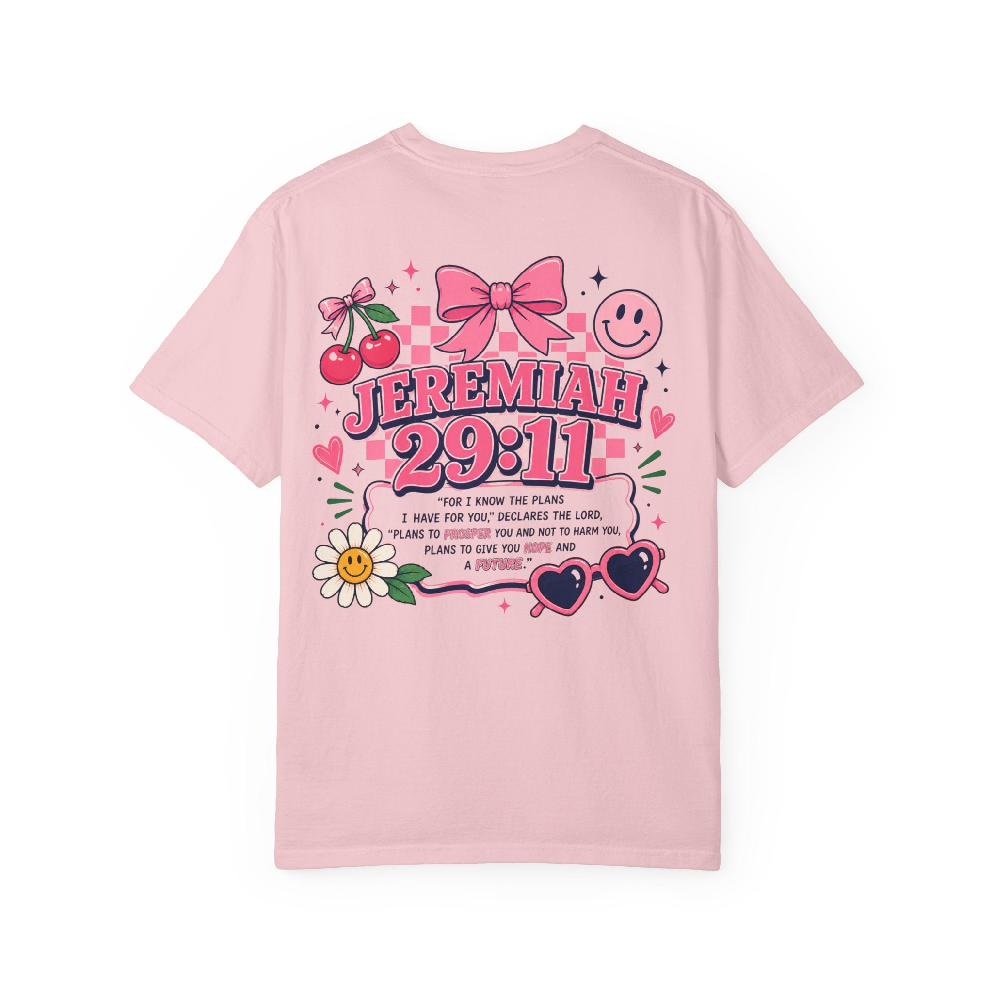 Jeremiah 29:11 Inspirational Tee — Pink Bow & Cherry Christian T‑Shirt