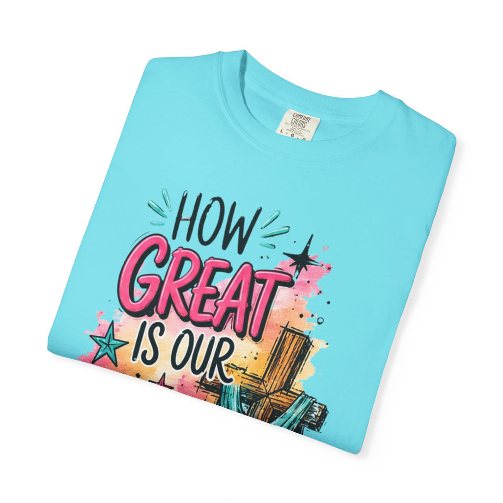 How Great Is Our God Christian T-Shirt — Cross Illustration & Inspirational Scripture Tee