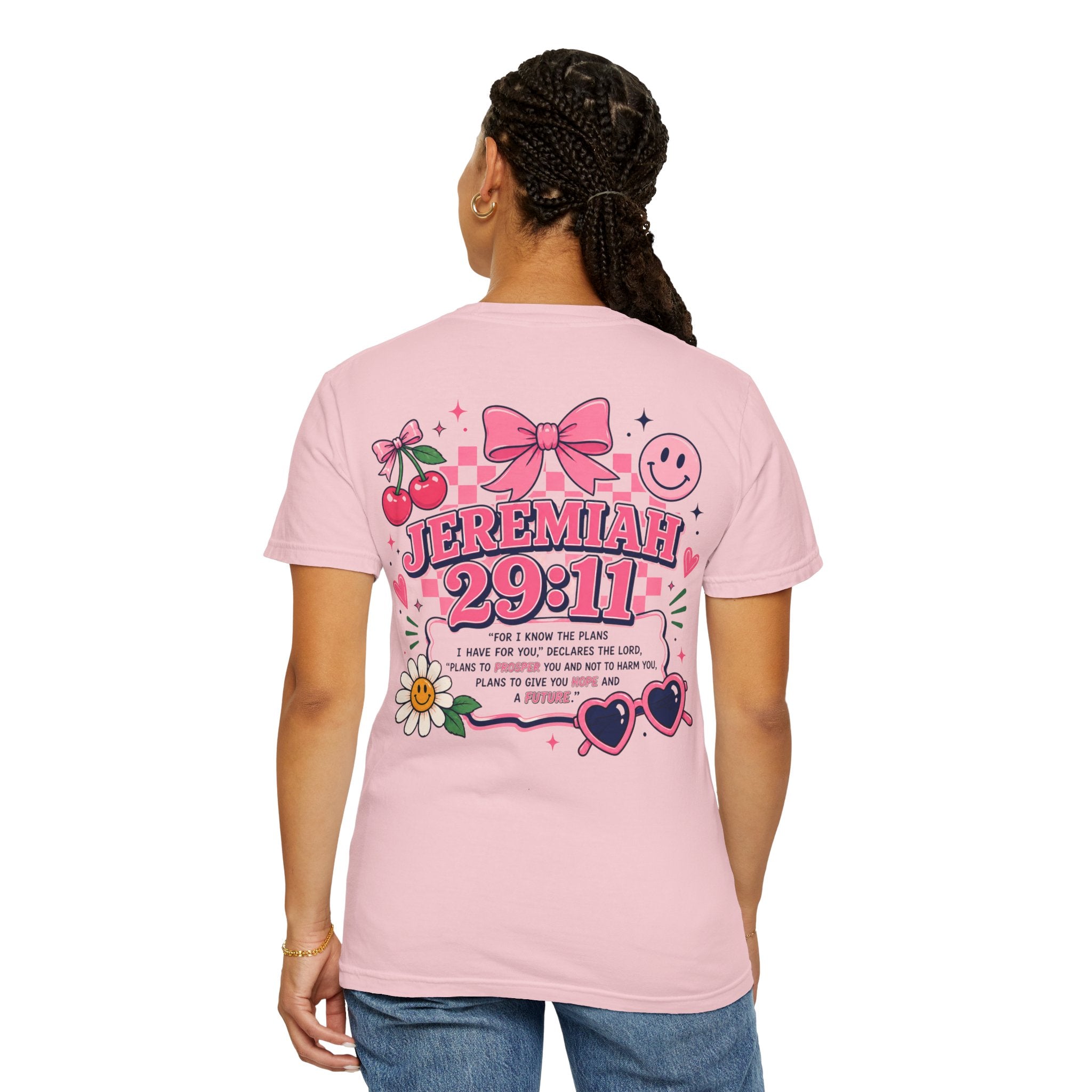 Jeremiah 29:11 Inspirational Tee — Pink Bow & Cherry Christian T‑Shirt