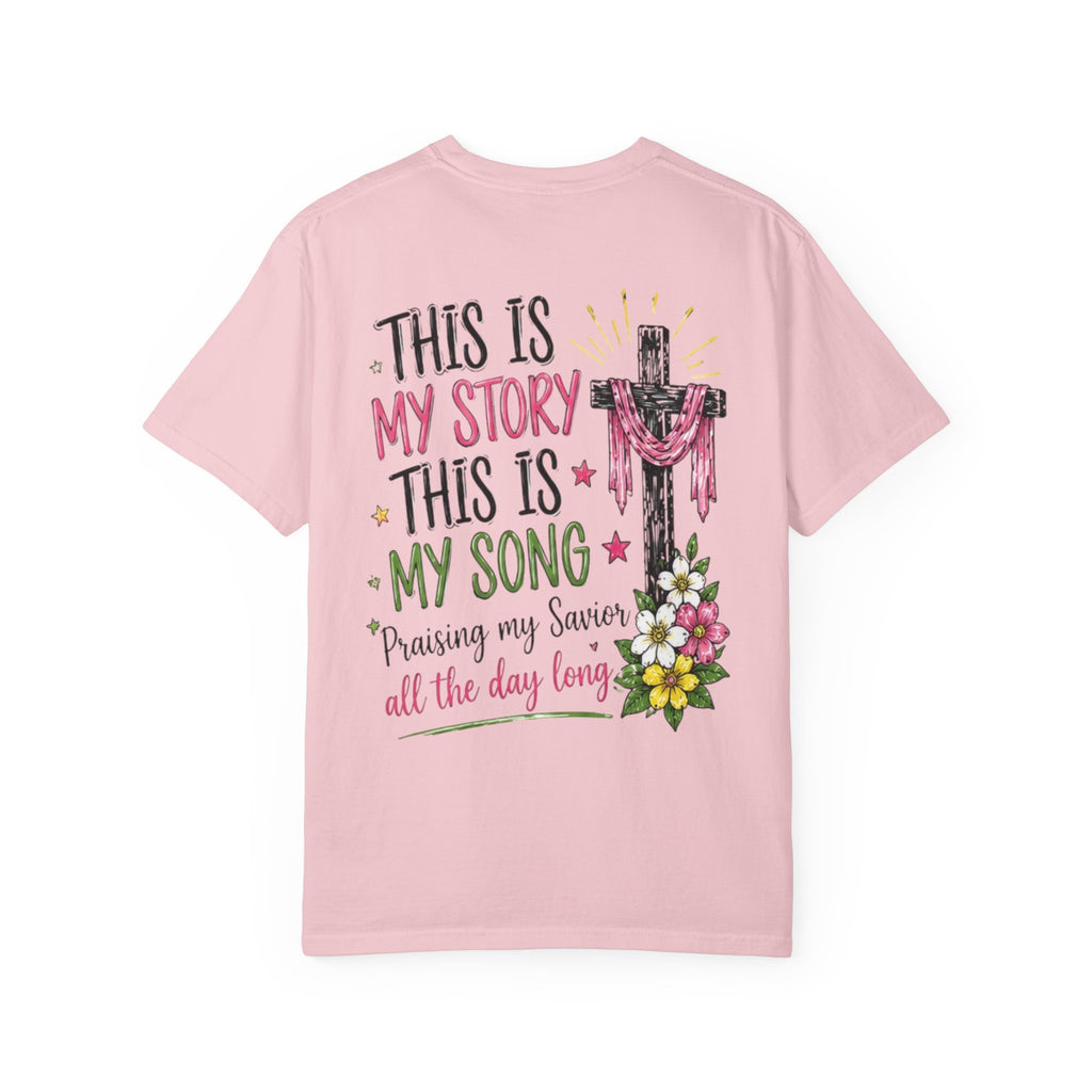 Religious Graphic T-Shirt — "This Is My Story, This Is My Song" Floral Cross Tee