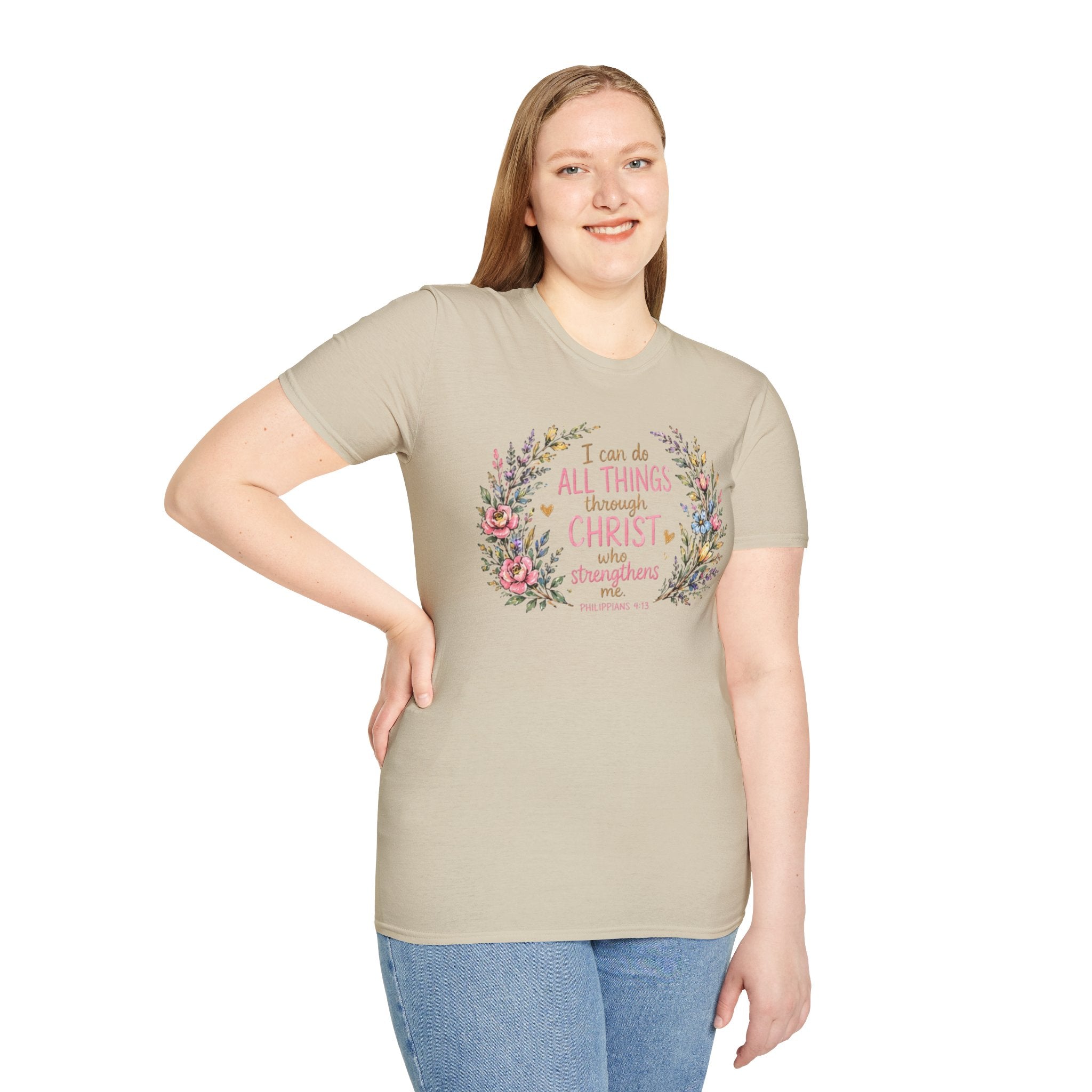 Christian Floral T‑Shirt — "I Can Do All Things Through Christ" Inspirational Tee